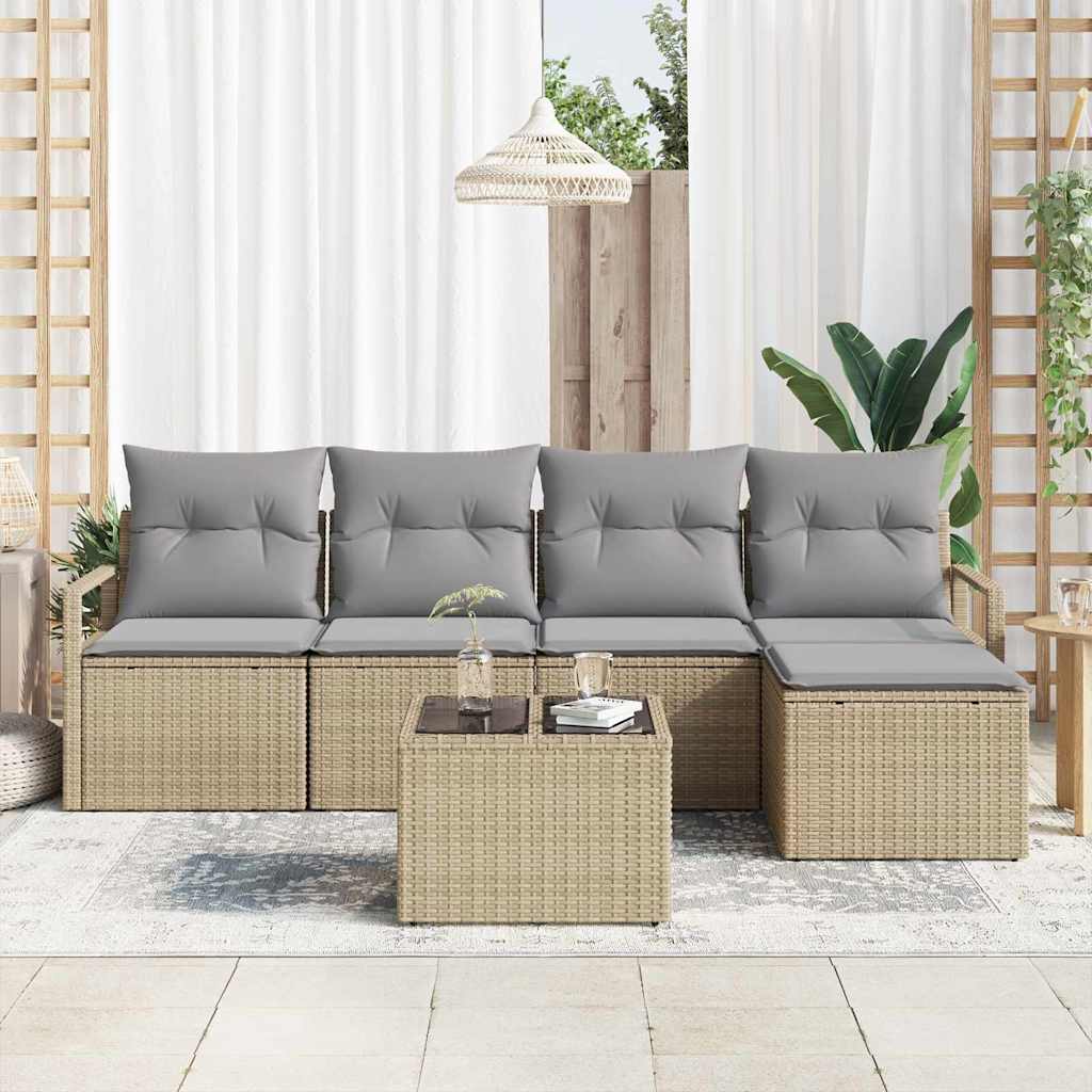 Garten-Sofa-Set mit Kissen 6 pcs Beige und Hellgrau